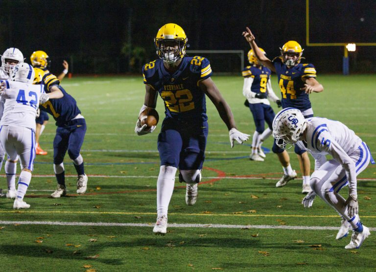 Ferndale’s Isaiah Carlson cruises into the end zone on a 4-yard rush as the Golden Eagles beat Seattle Prep 35-14 in the 3A playoffs on Nov. 4. Carlson finished the game with 215 yards rushing.