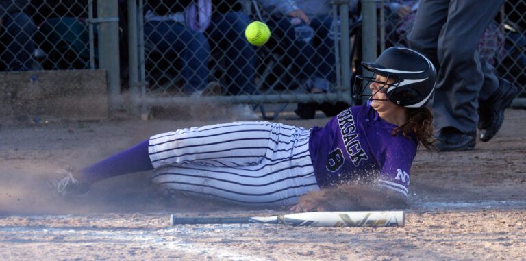 Nooksack Valley's Renae Hoekema beats the throw to home plate as the Pioneers beat Blaine at Janicki Fields on May 19 in Sedro-Woolley.