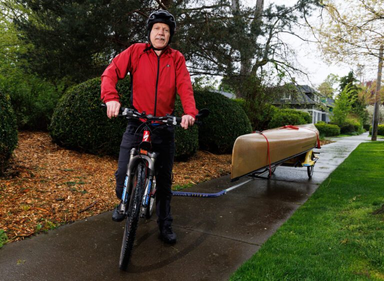 Clare Fogelsong will bike to Everson with a canoe in tow as part of the car-free team