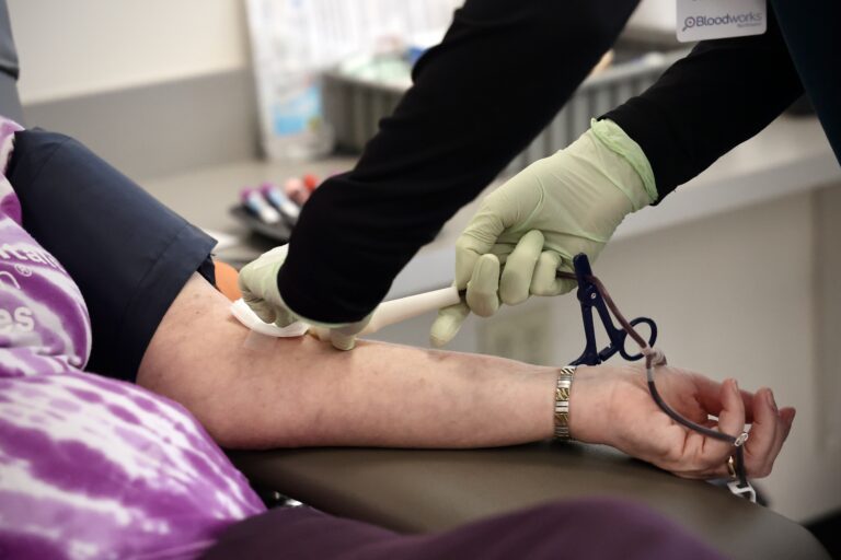 Barbara Barquist has her blood drawn at the Bloodworks Northwest Bellingham Donor Center on Feb. 11. Donations are needed to replenish the center's thinned inventory.