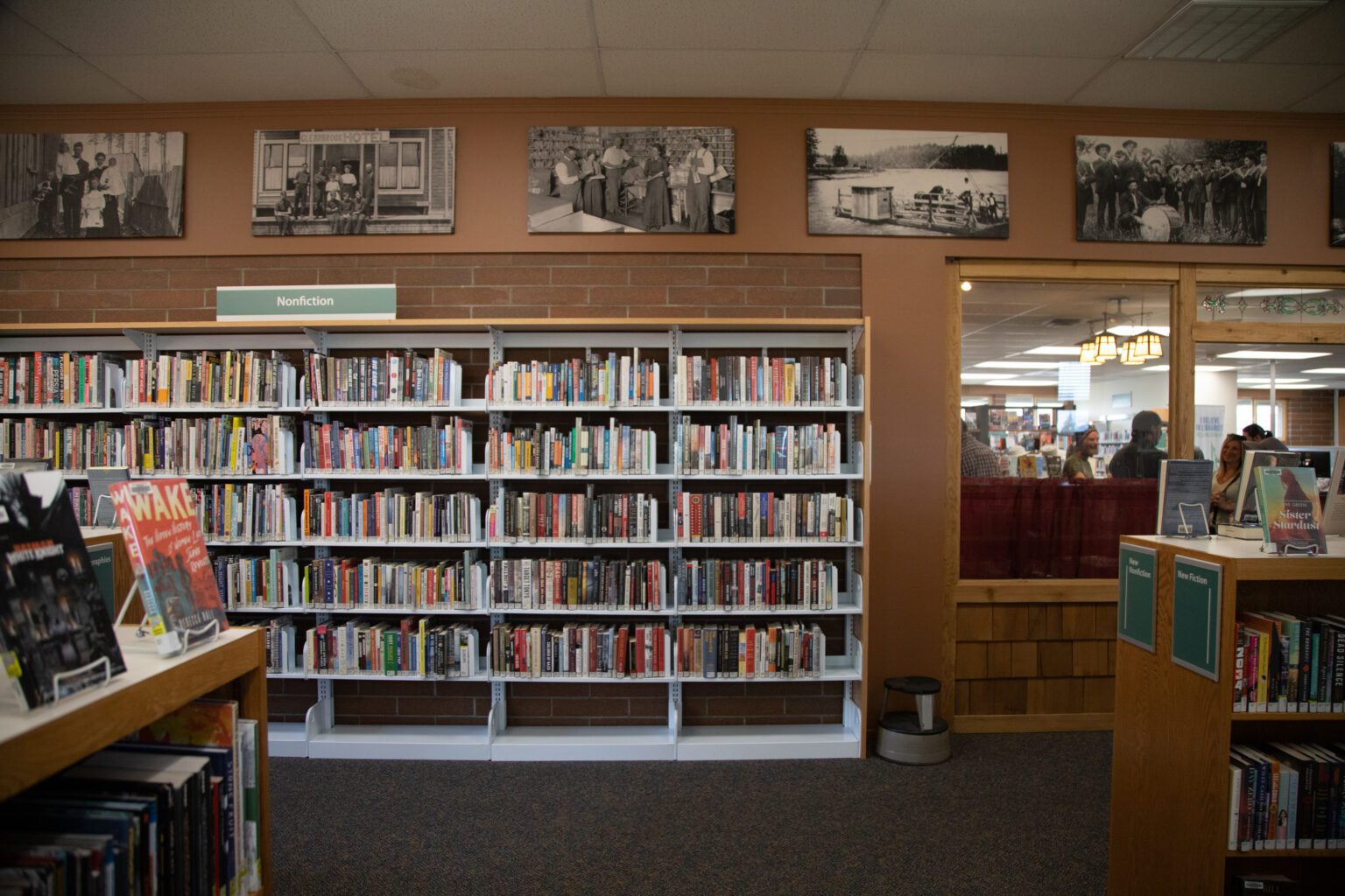 Custom shelves are part of a recent renovation of the Everson Library