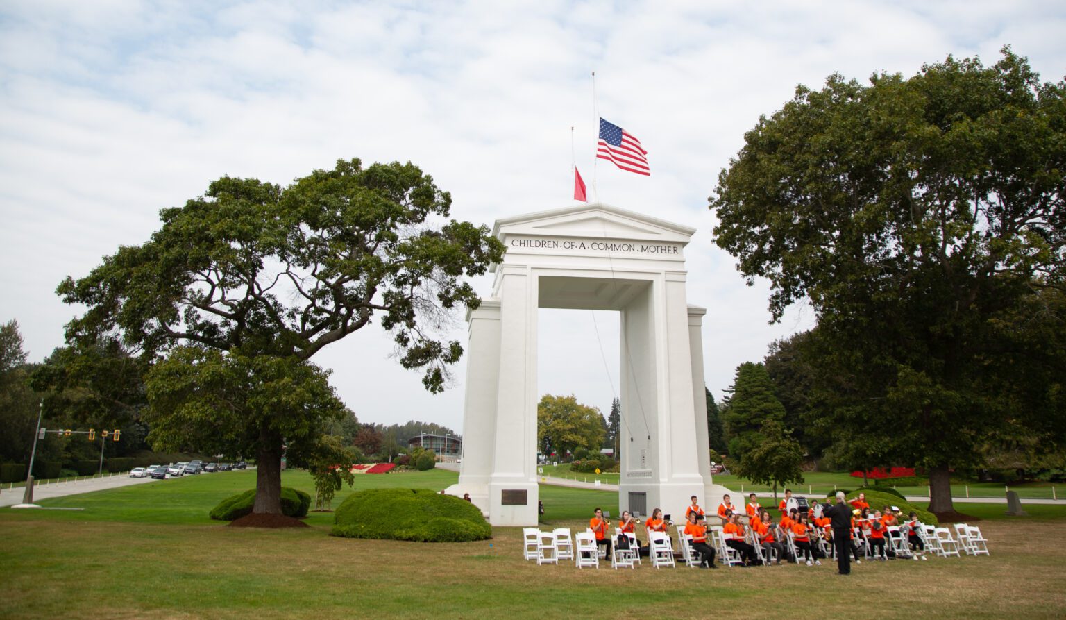 The Blaine High School band performs "The Star Spangled Banner" beneath the Peace Arch on Sept. 13.