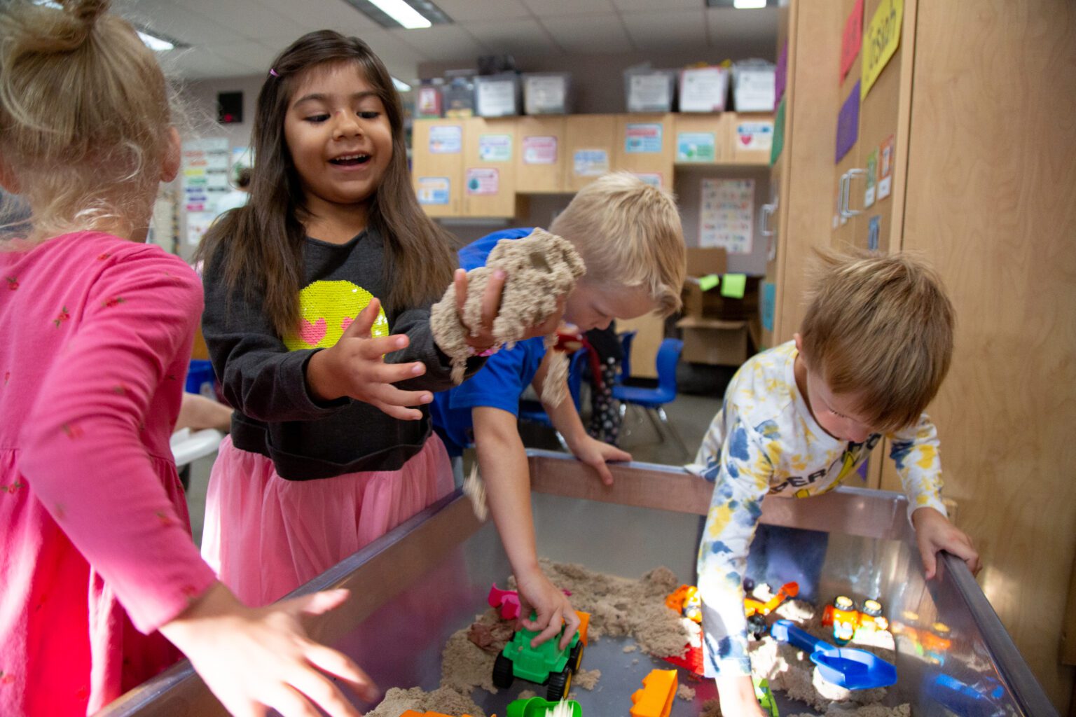 Kindergarteners play with kinetic sand at Northern Heights Elementary in Bellingham in September. Enrollment for next year's batch of kindergarteners opened March 6.