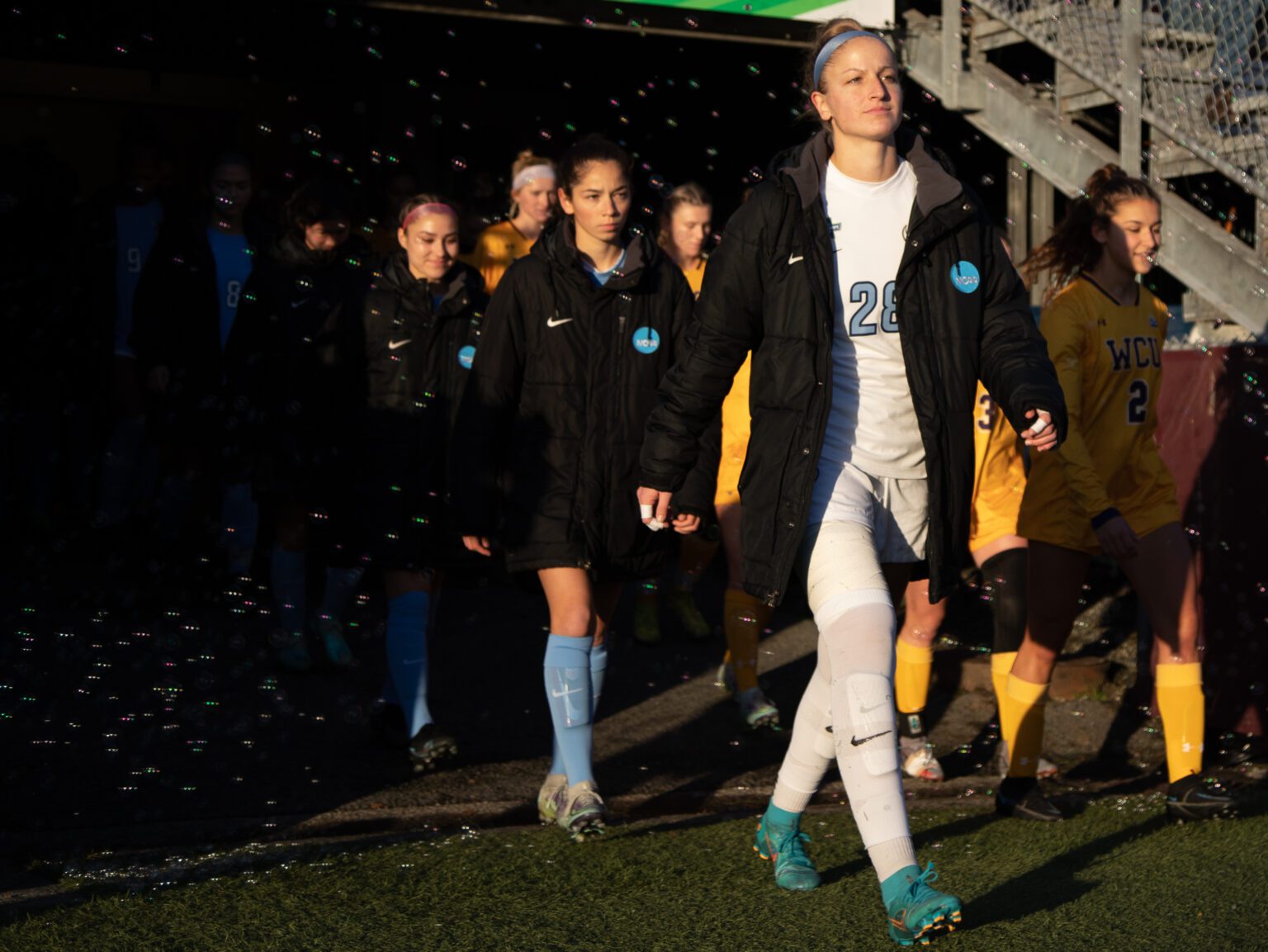 Western junior keeper Claire Henninger leads the team onto the field before the start of the NCAA Division II National Championship match versus West Chester at Interbay Stadium in Seattle on Dec. 3.