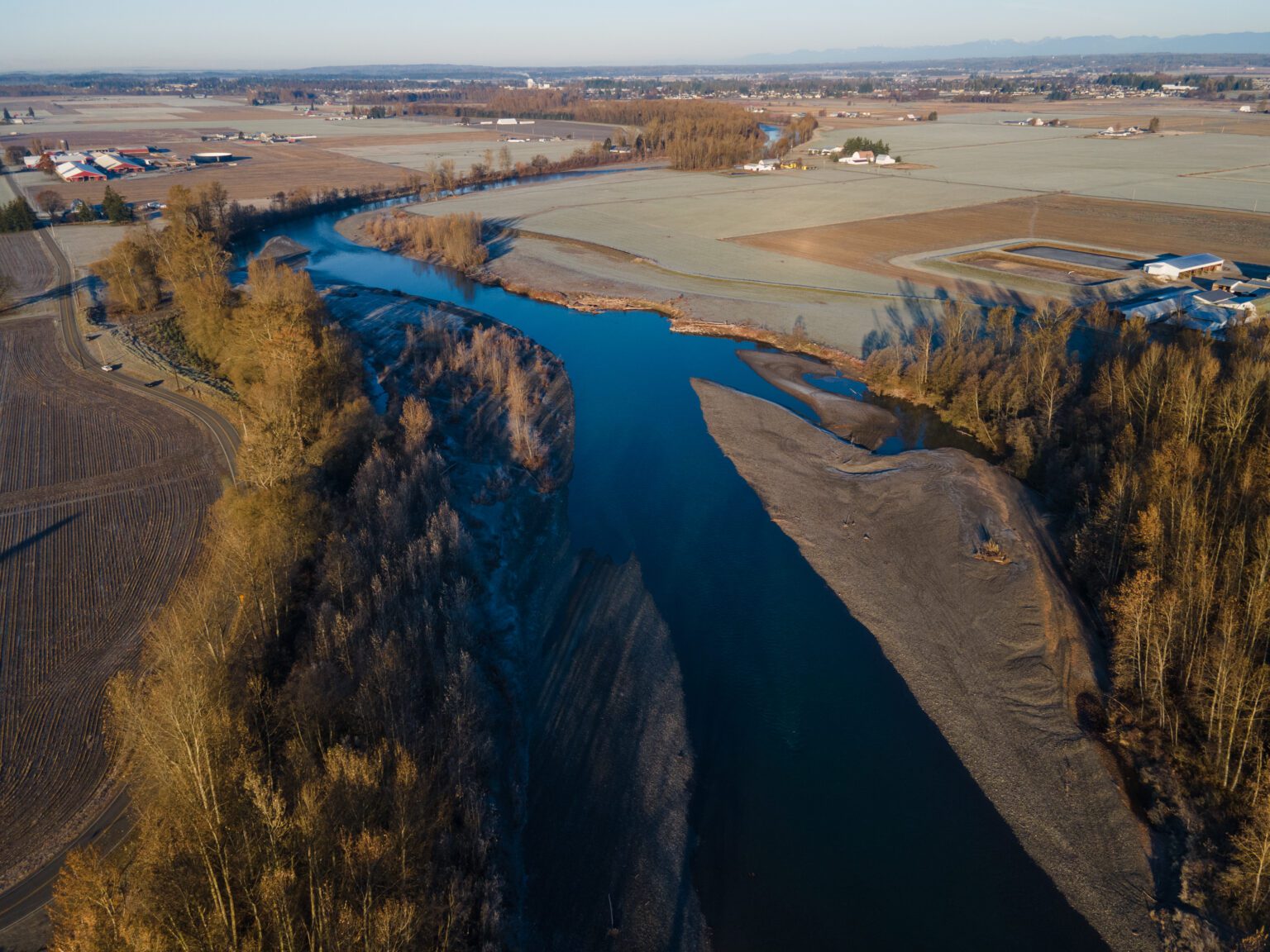 Aerial view of the Nooksack River flooded.
