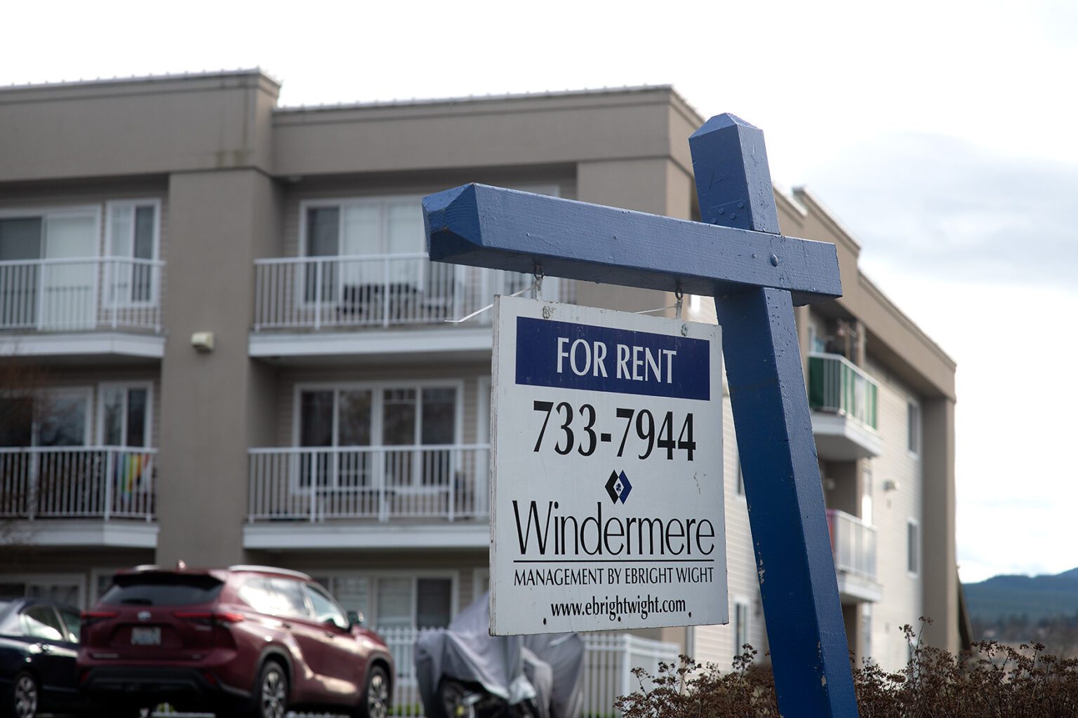 A for-rent sign hangs outside a rental property on E Street. Lawmakers are aiming to address rapidly increasing rental costs in the 2023 state legislative session.