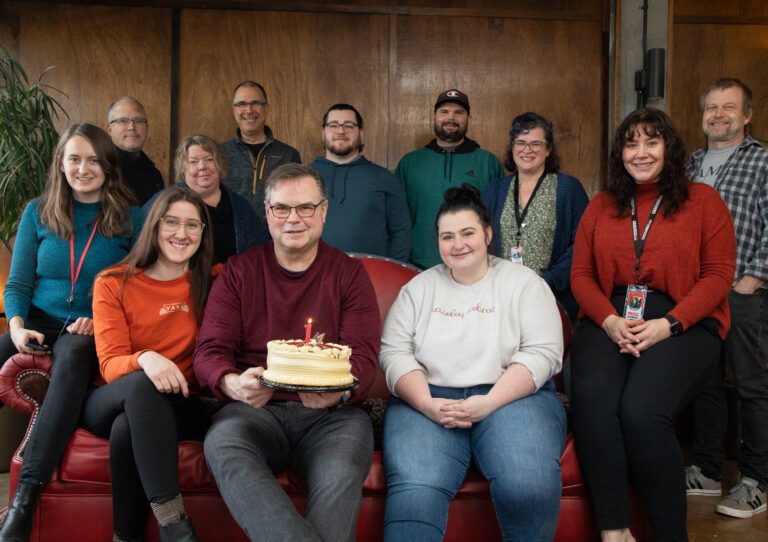 The Cascadia Daily News team celebrates on Jan. 24 the one-year anniversary of CDN's online launch. The team has expanded to more than 20 full- and part-time staff
