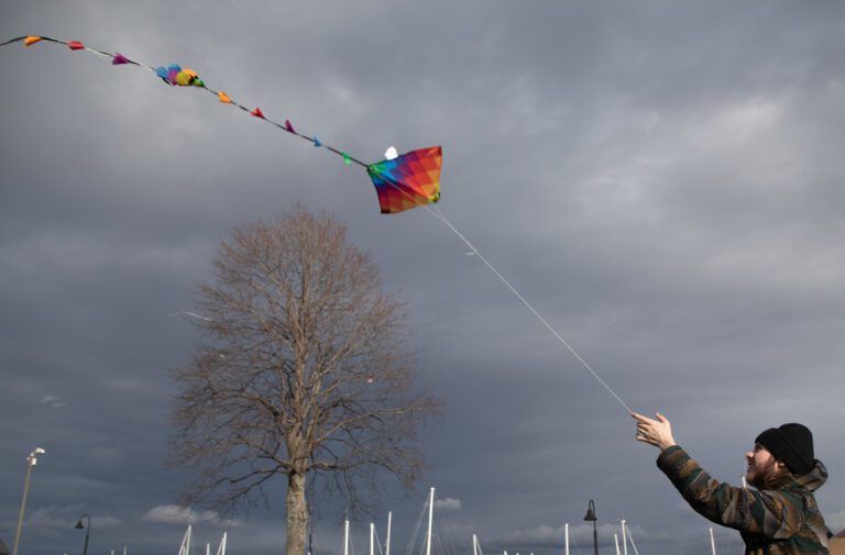 Octavious Bass flies a kite Feb. 3 at Zuanich Point Park. Winds gusted as high as 56 mph in Whatcom County