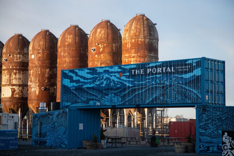 The entrance to The Portal Container Village on Bellingham's waterfront on a late February day. The Port of Bellingham will add more containers