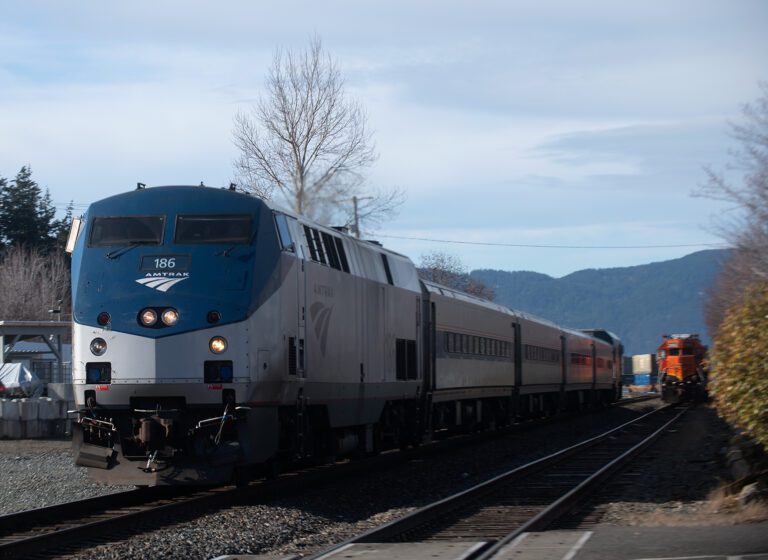 The northbound Amtrak train arrives at the Fairhaven Station March 6. The Amtrak Cascades route between Seattle and Vancouver