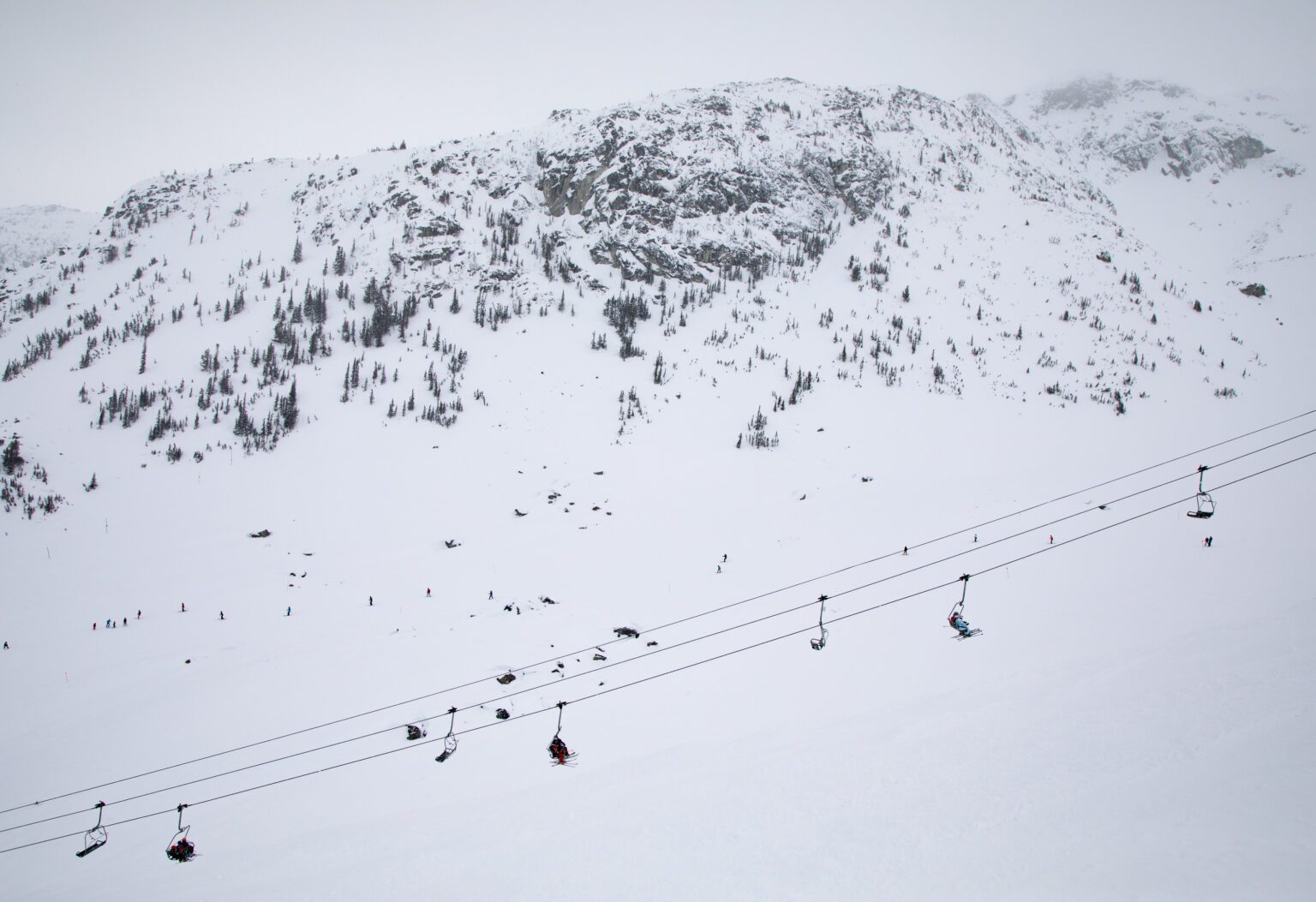 Skiers and snowboarders ride the Jersey Cream Express March 11 on Blackcomb Mountain.