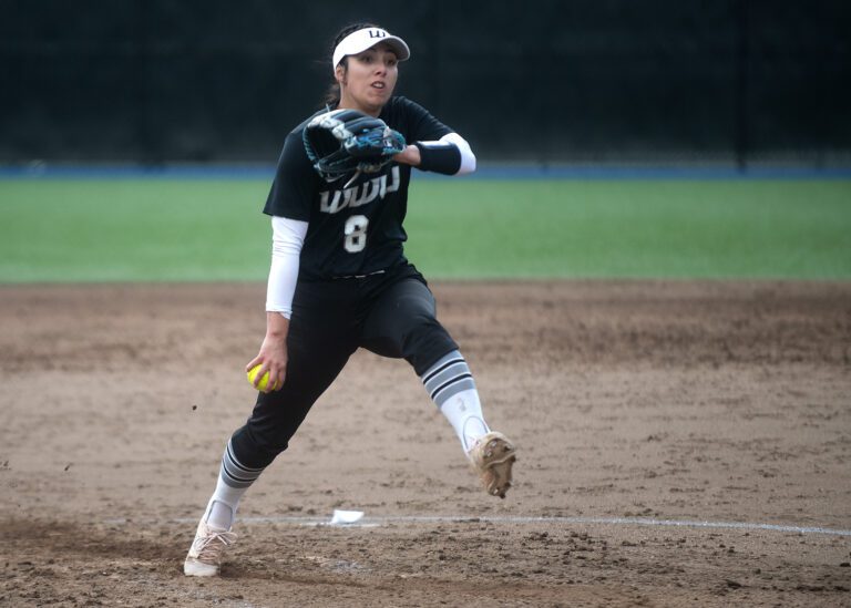 Western Washington University senior pitcher Mareena Ramirez pitches in the top of the third inning March 26 during a game against Western Oregon at Viking Field. Ramirez was responsible for two of Western's wins at the Tournament of Champions and is now 12-4 on the season.