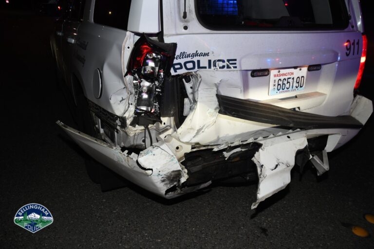 A photo of the Bellingham Police Department SUV from a March 3 accident involving a stolen truck.