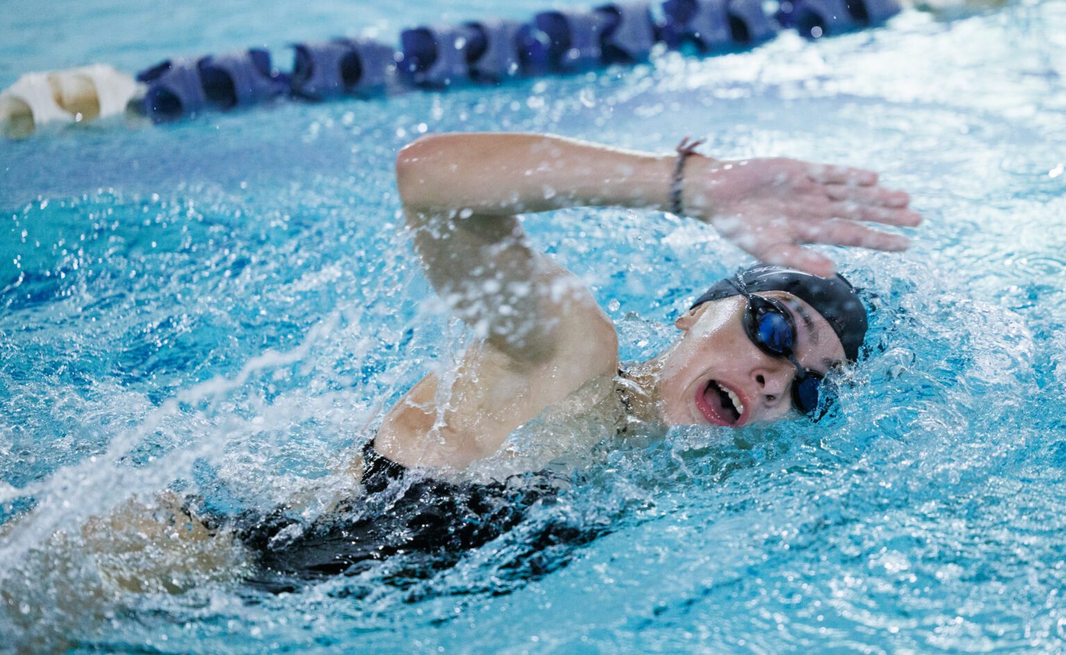 Blaine's Hailey Ferrell swims in the 200-yard freestyle as Ferndale
