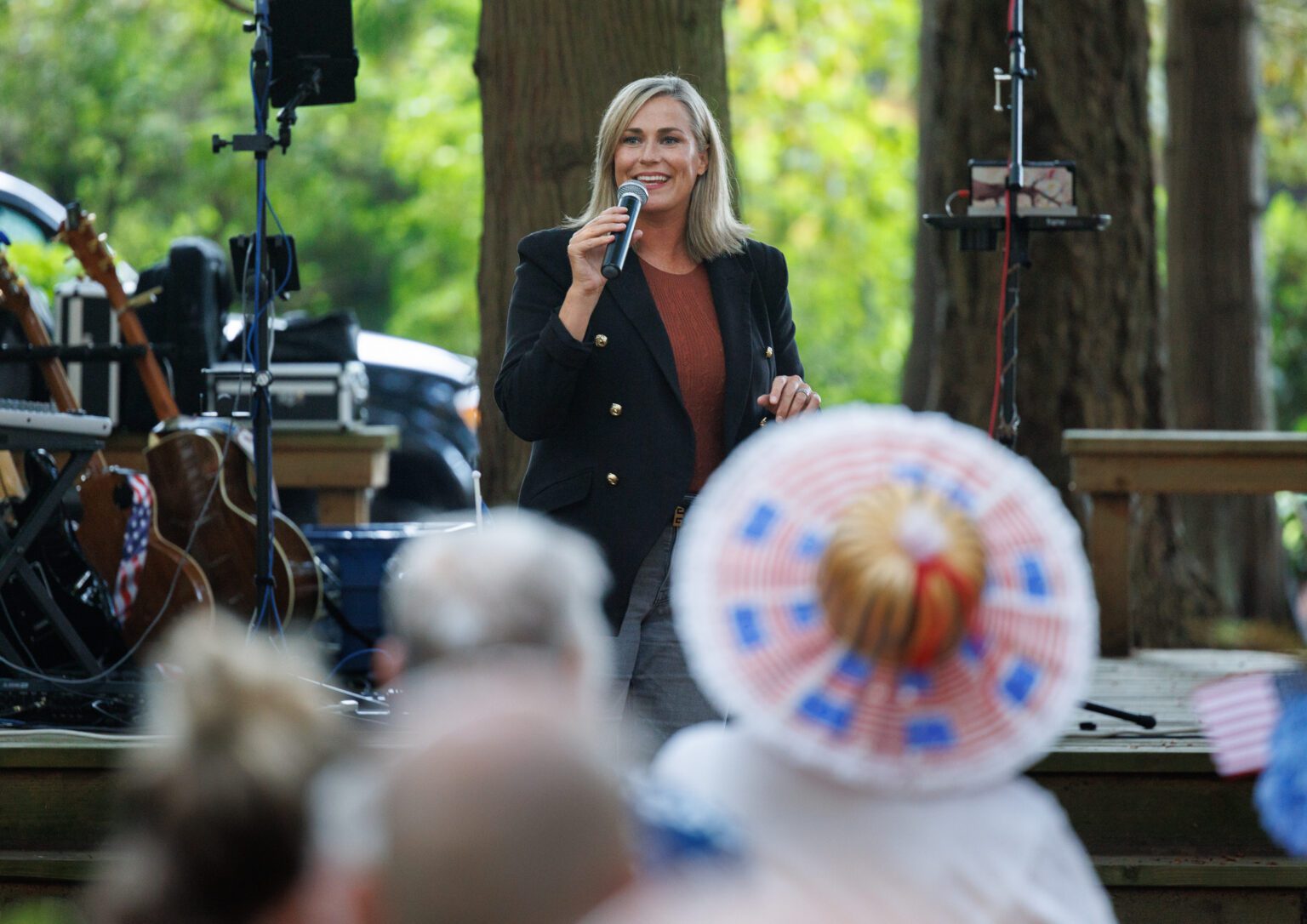 U.S. Senate candidate Tiffany Smiley speaks at a picnic for Republican supporters at Enfield Park on July 29.