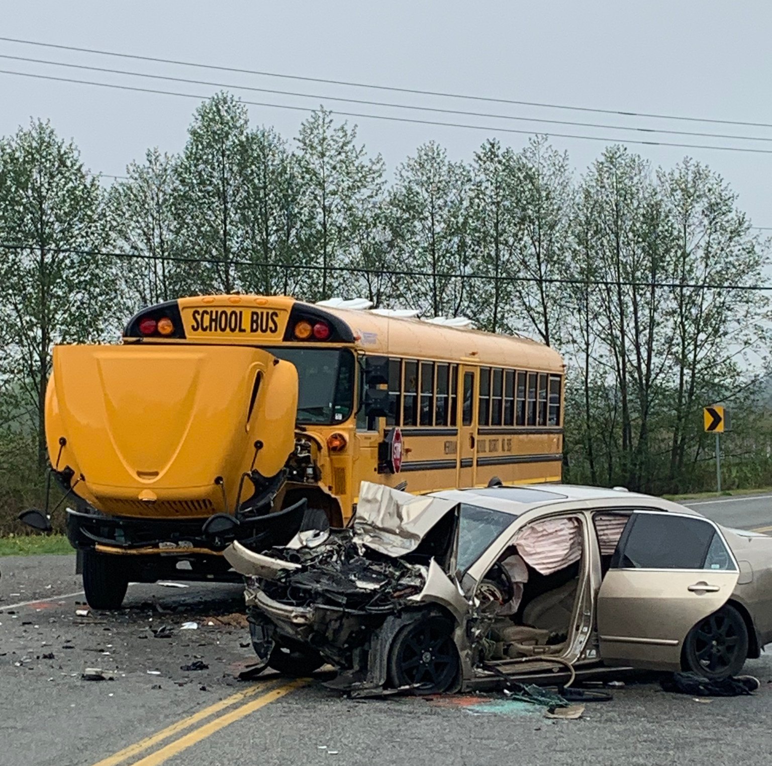 A school bus and a car collided on the morning of May 2 at the 500 block of West Pole Road in Lynden. Four people were injured