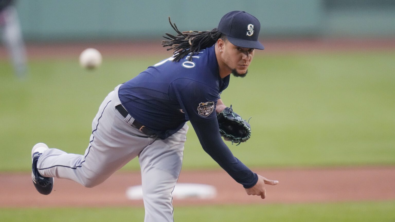 Seattle Mariners starting pitcher Luis Castillo delivers against the Boston Red Sox during the first inning of a baseball game May 16 at Fenway Park in Boston.