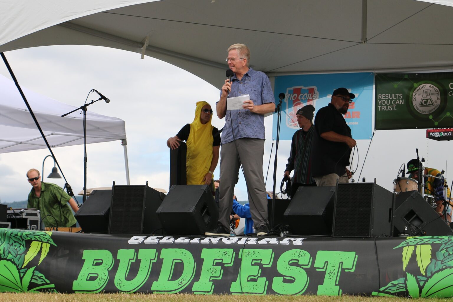 TV personality and travel writer Rick Steves talks to the crowd during the Bellingham Budfest at Zuanich Point Park on July 16.