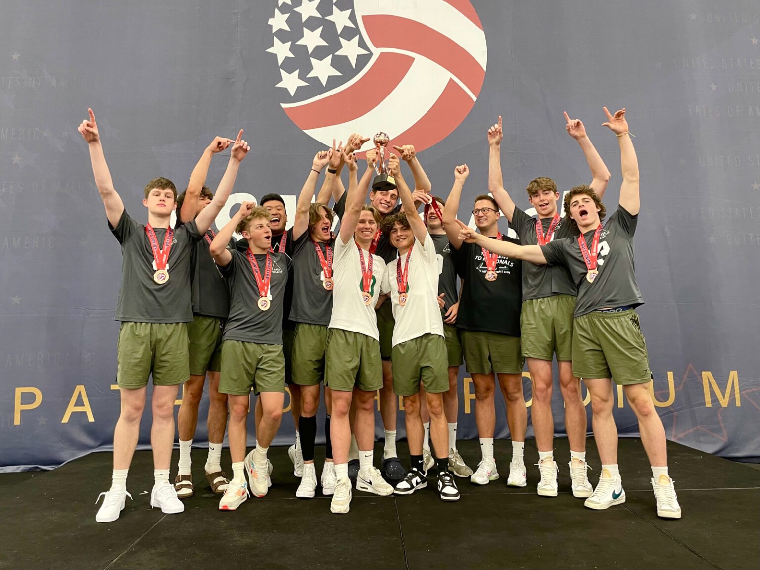 Apex NW Volleyball Club's U16 Ascent team celebrates finishing third out of 45 teams in the club division of the USA Volleyball Boys Junior National Championship in Las Vegas on July 3. The team finished 9-1 and only lost two sets in its first national competition.