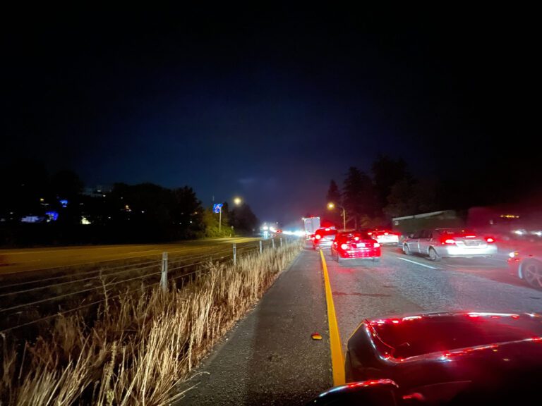 Traffic was backed up for miles on Interstate 5 northbound in Bellingham Thursday evening after a fatal collision closed all northbound lanes. State Troopers issued no estimate for reopening.