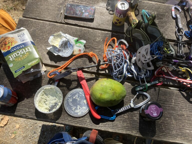 Smoky day climbing essentials: lead climbing gear