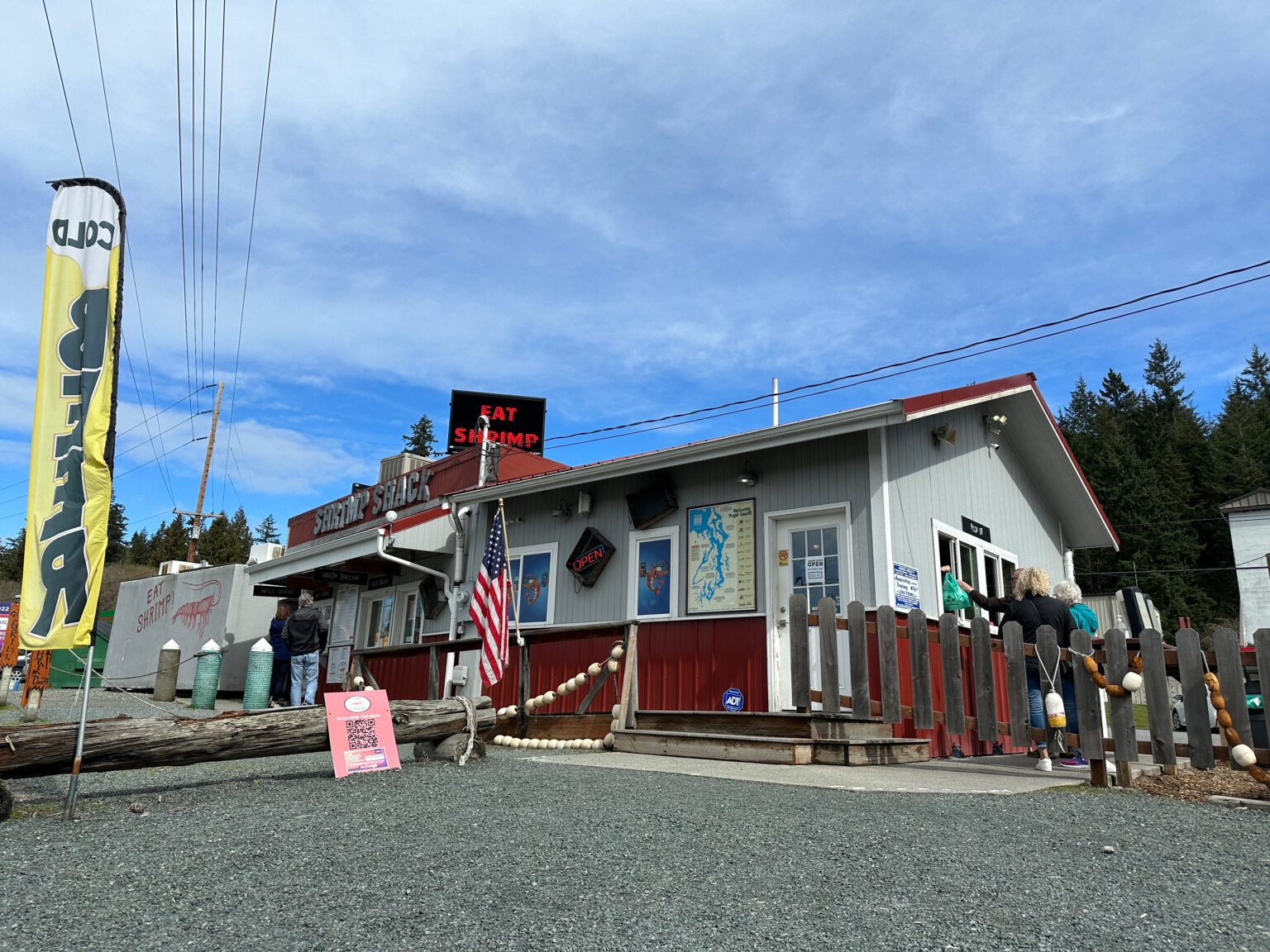 The Shrimp Shack is located on Highway 20 south of Anacortes and east of Deception Pass.