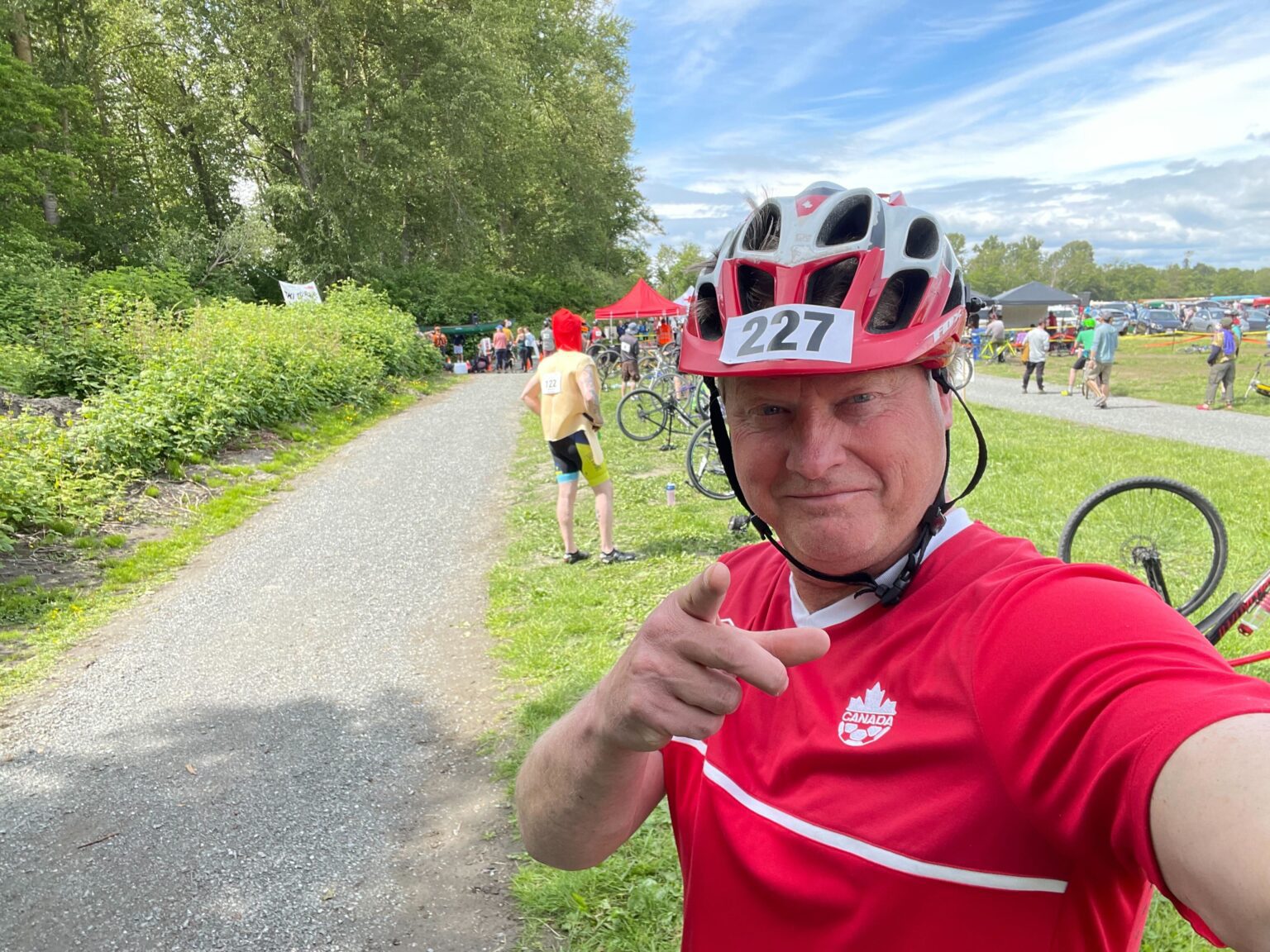 Rob Lawrance sent this selfie to his wife before embarking on the cyclocross leg of Sunday's Ski to Sea race. He died of a medical emergency while on the route. Lawrance has competed in multiple legs over the years
