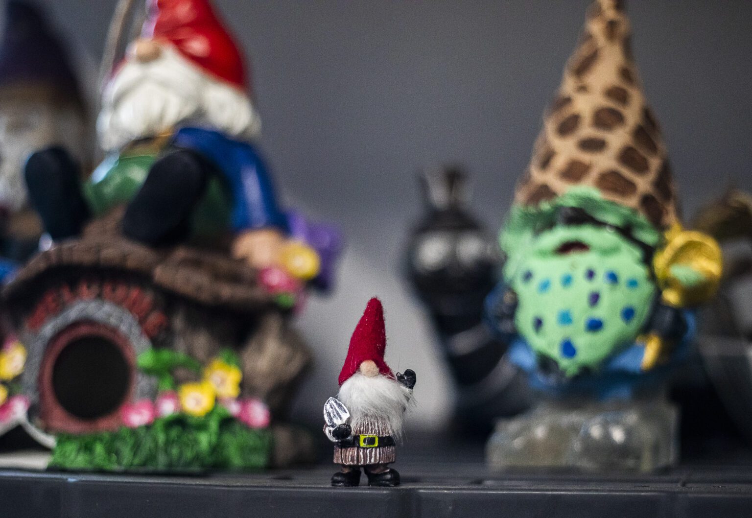 A small gnome sits on a shelf on Dec. 22