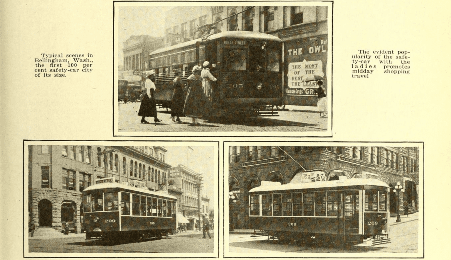 A series of images from the 1918 edition of the Electric Railway Journal show "typical scenes in Bellingham