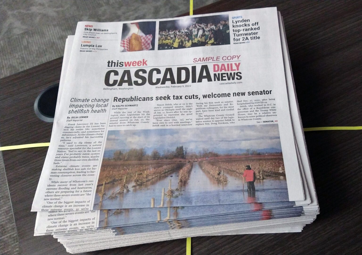 A test print of Cascadia Daily News was produced this week. Real copies will be available early next month.
