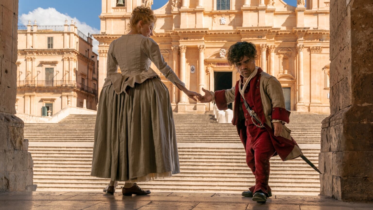Haley Bennett stars as Roxanne and Peter Dinklage plays the titular role of Cyrano de Bergerac in the romantic musical "Cyrano