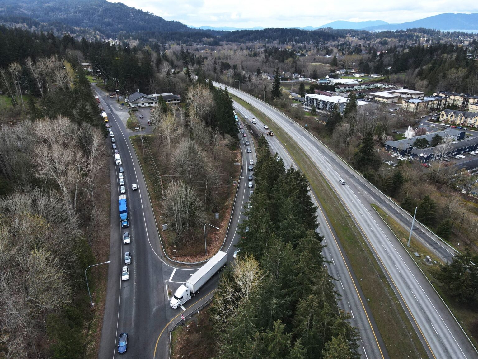 A semitruck overturned near the South Samish Way/WWU overpass