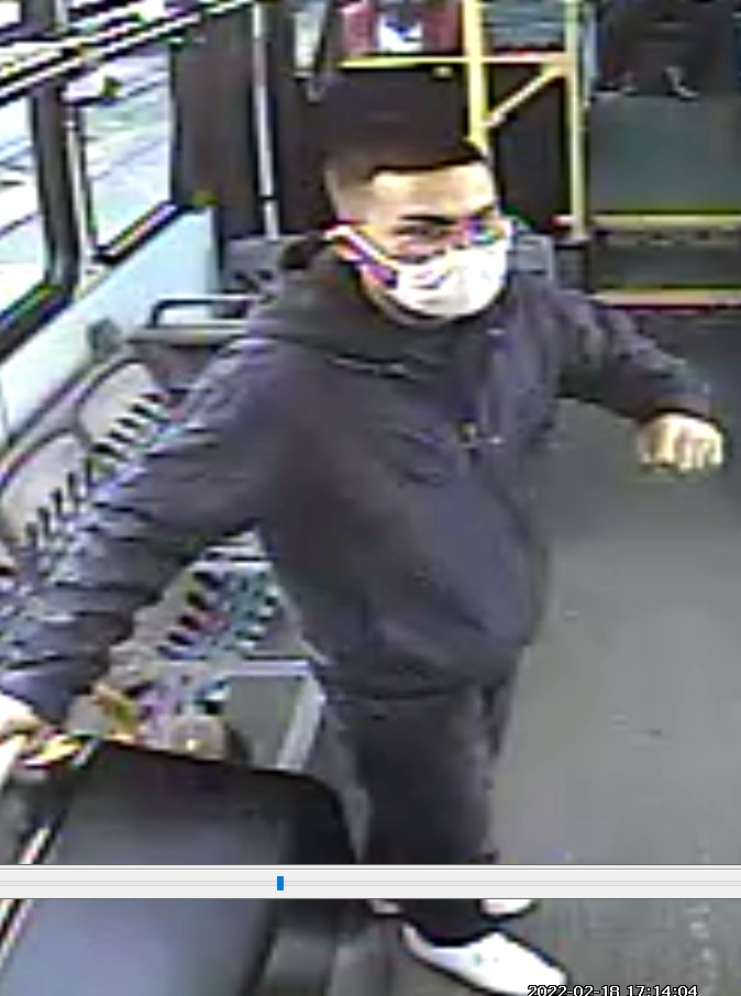 The suspect was captured on camera riding a local bus that arrived near the scene of the incident.