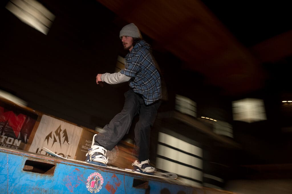 Michael Buckley grinds on the 18-foot flatbox during Boardworks Tech Shop Box Jam 8 at Time and Materials Taphouse Jan. 14. Buckley