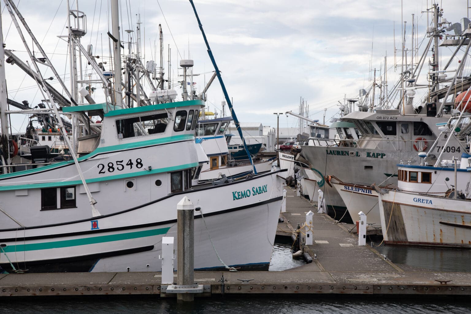 Fishing vessels line Squalicum Harbor. Commercial vessels