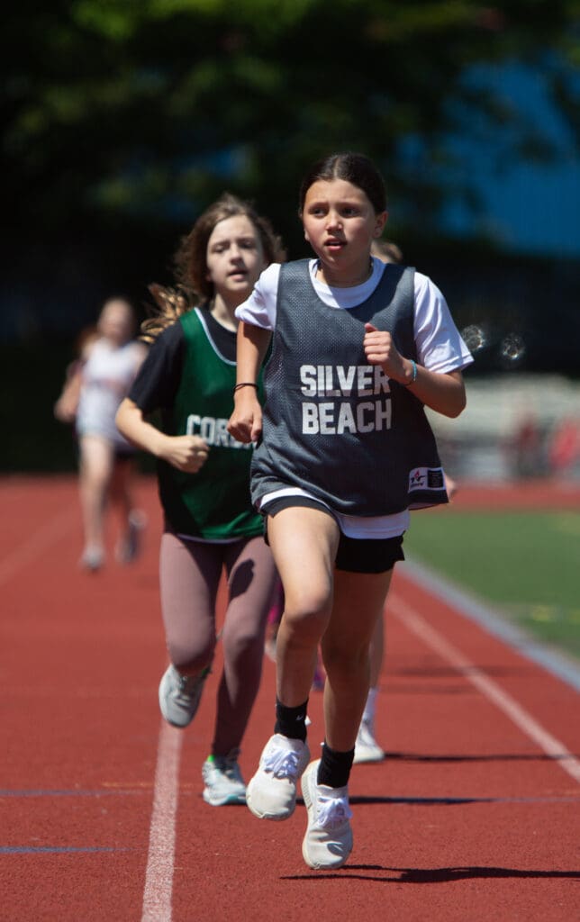 Addy Hayes from Silver Beach Elementary takes the lead.