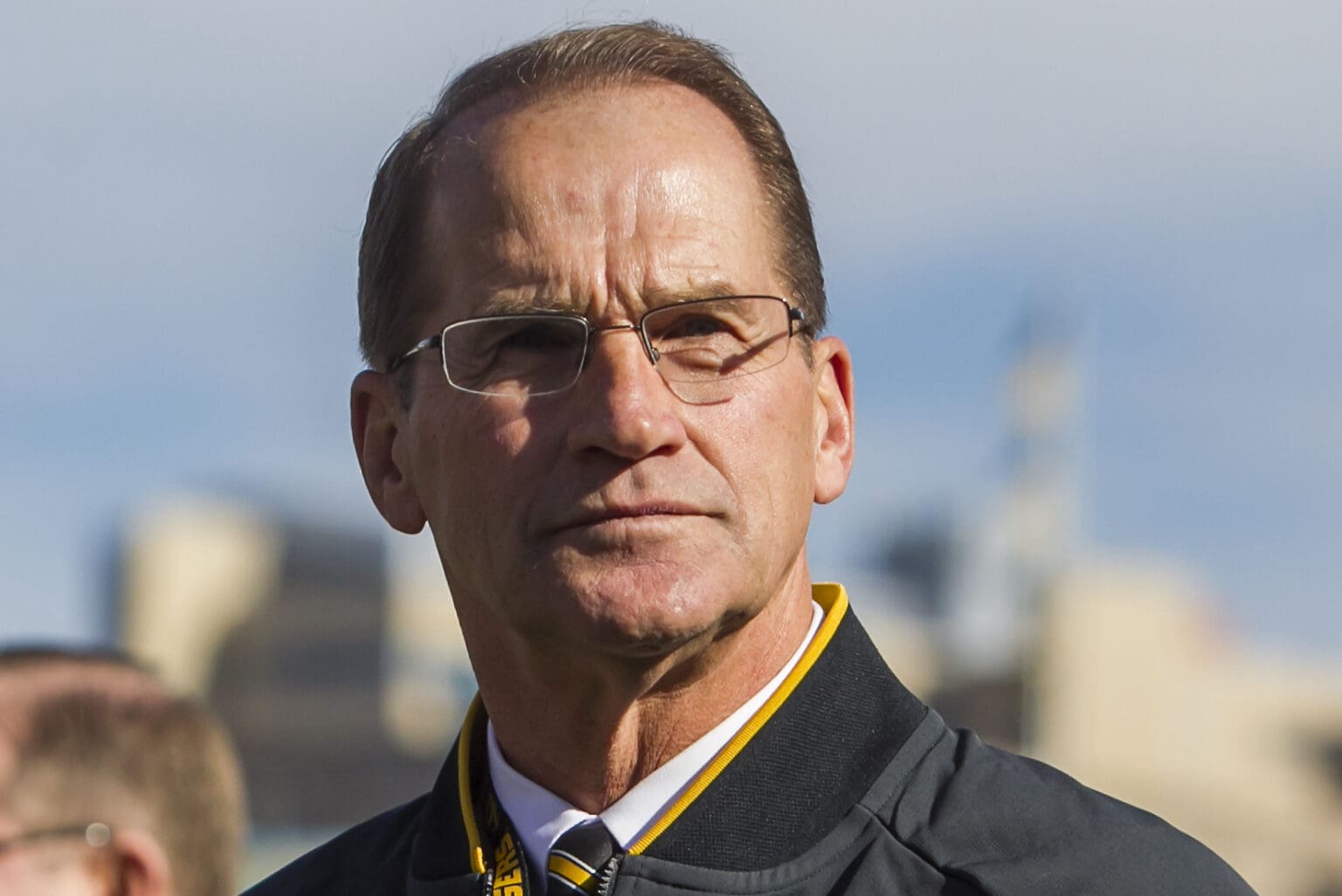 Former Missouri Athletic Director Jim Sterk stands along the sideline during a November 2019 game at Memorial Stadium in Columbia