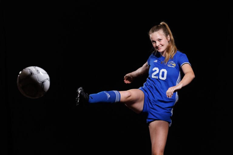 Ferndale soccer player Christine Broselle kicks the ball with her right leg.