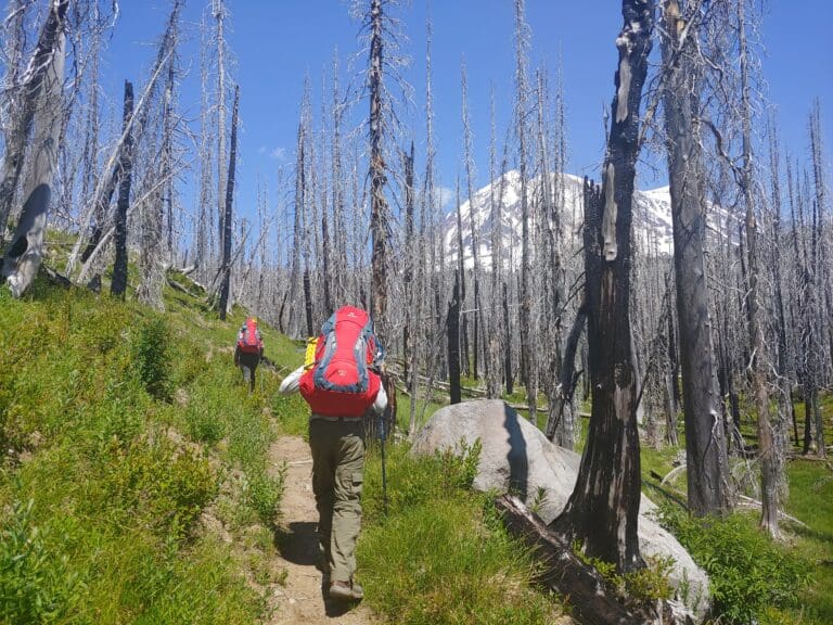 Holly and Caden Martin make their way along the Pacific Crest Trail on July 13