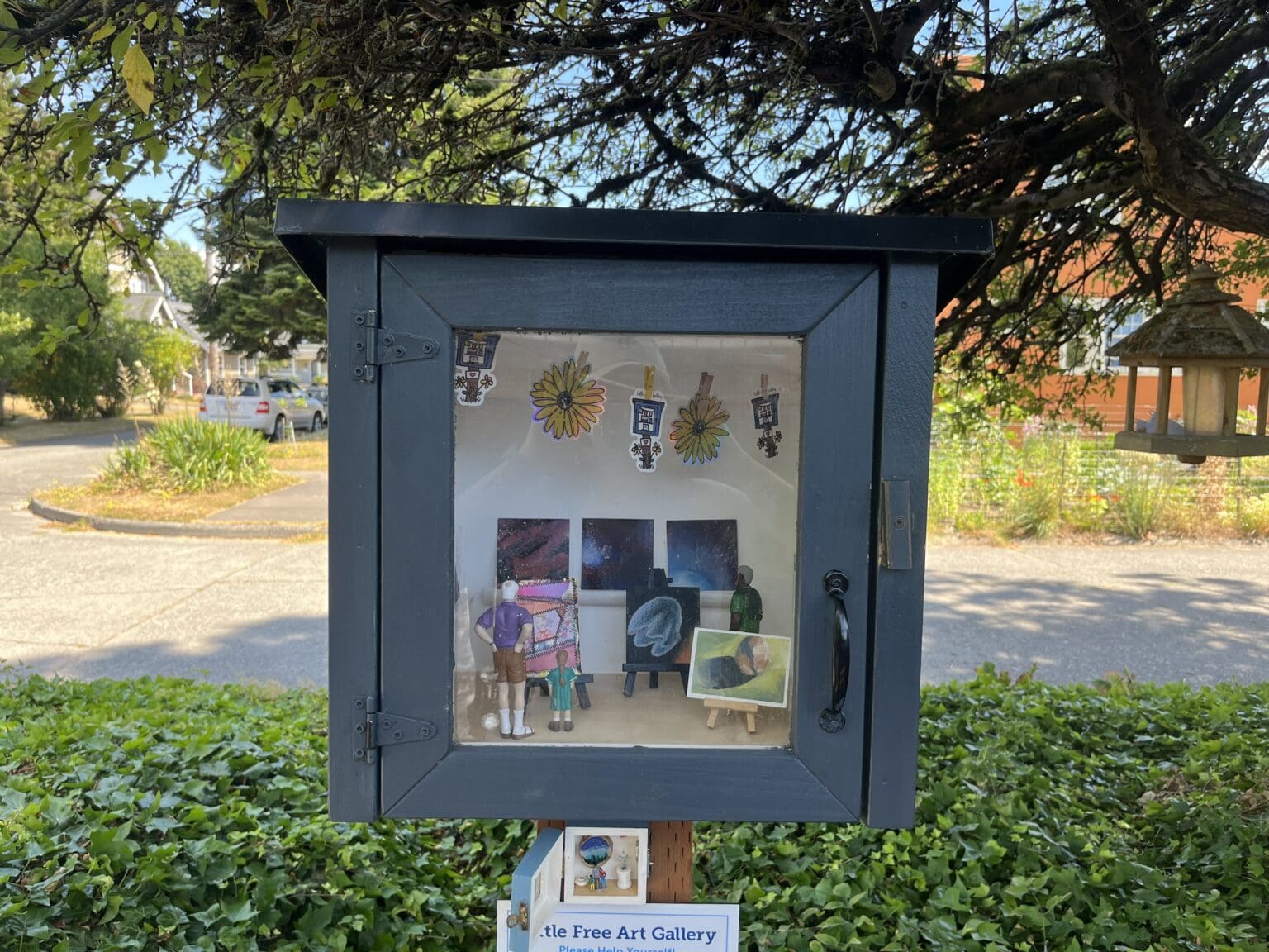 Bellingham designer and artist Katrina Lyon began a Little Free Art Gallery along the sidewalk near the corner of West Street and Eldridge Avenue in May 2021. People can leave a piece