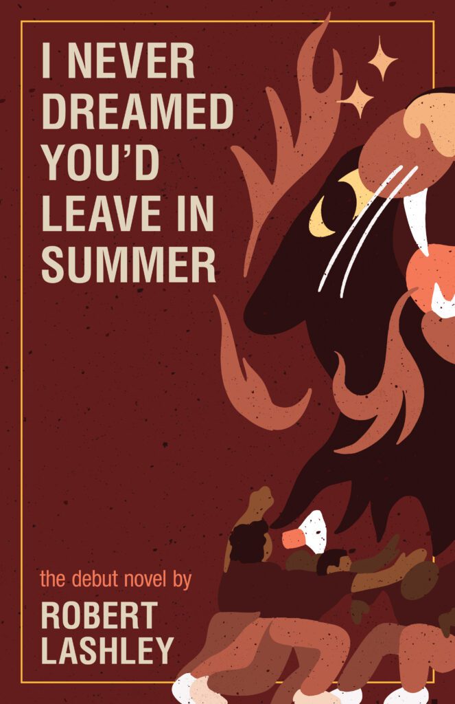 The bright red book cover of the book "I Never Dreamed You'd Leave in Summer."