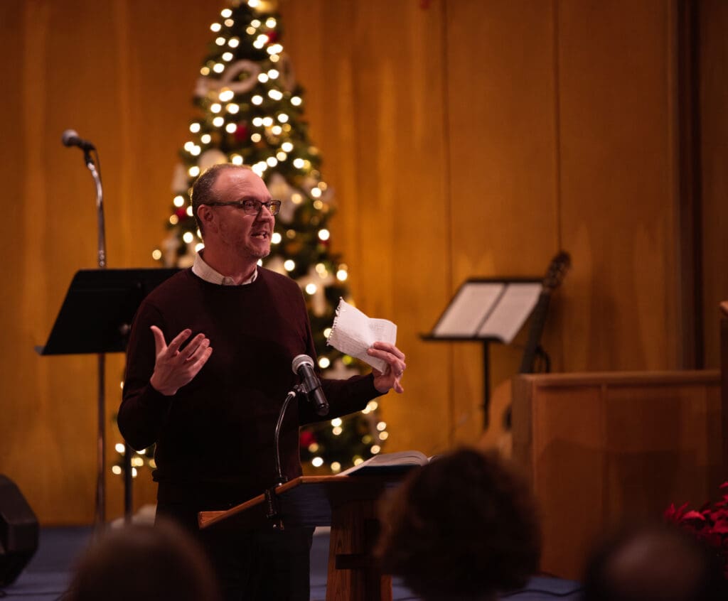 Senior Pastor Jeff Flint delivers his Christmas Eve sermon.
