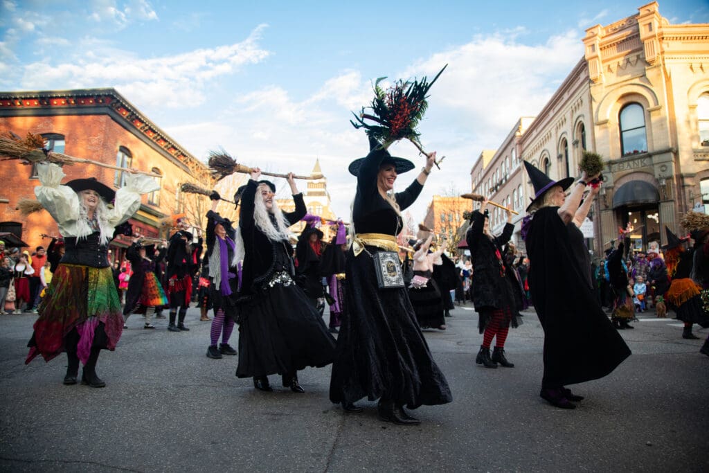 A group of witch flashmob dancers.