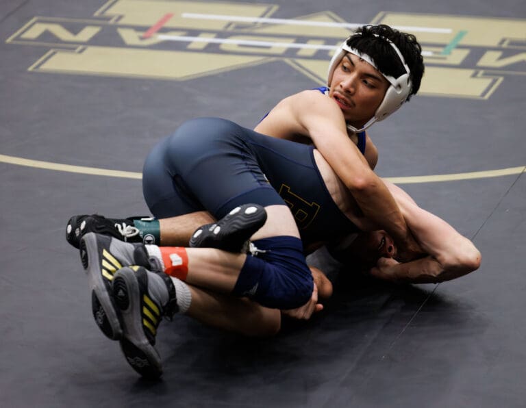 Ferndale's Gabe Rios-Gordillo looks back to his coach for instructions Saturday