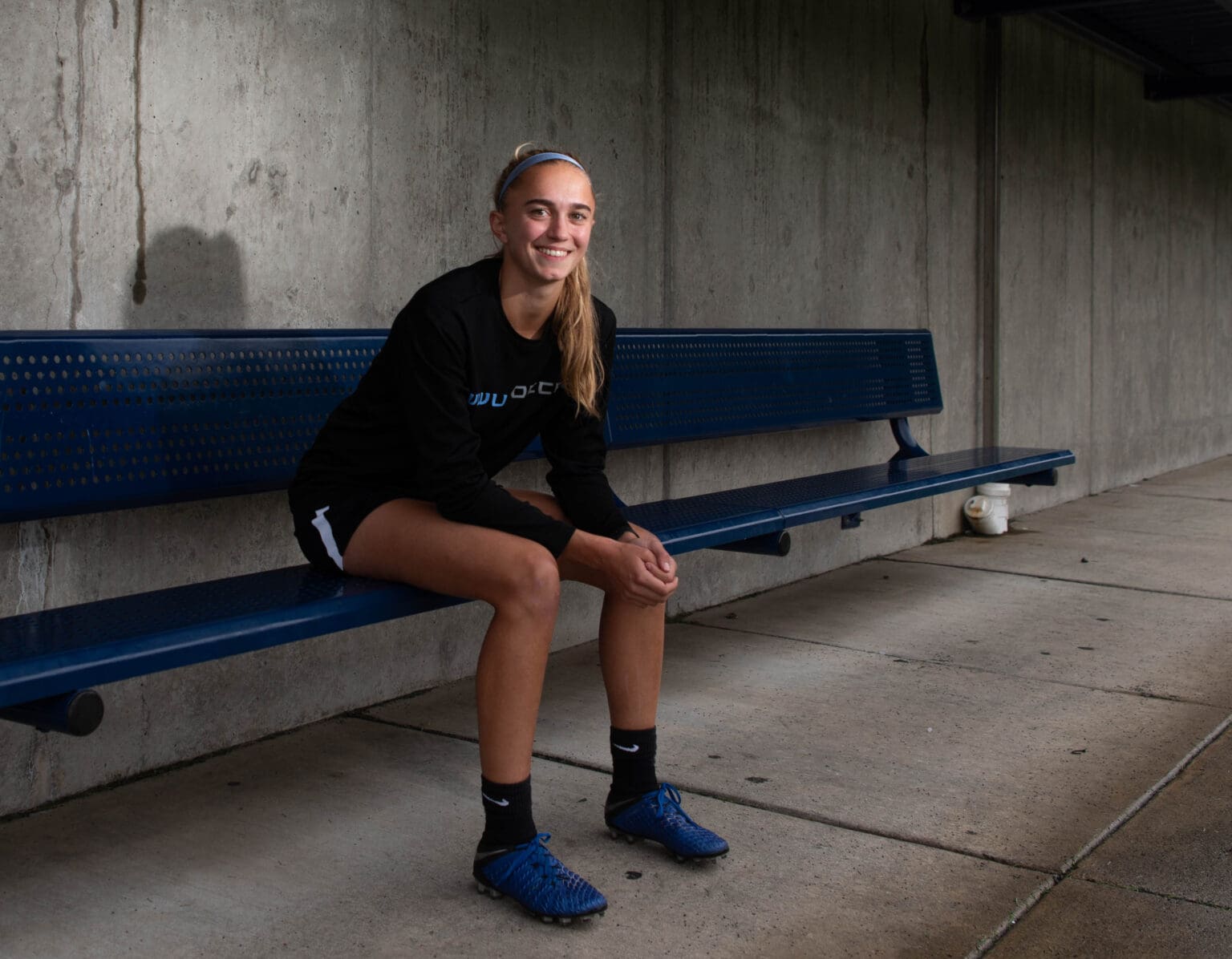 Western Washington University sophomore forward Claire Potter sits on the bench at Harrington Field on Monday