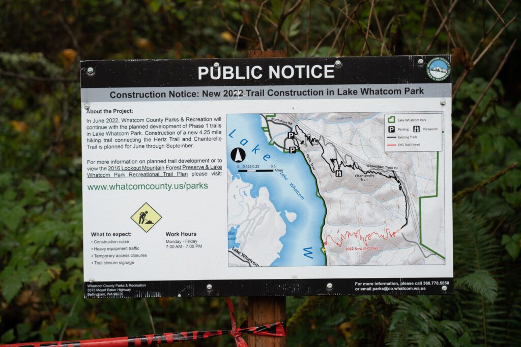 The 4.25-mile trail map informs the visitor of the construction notice.
