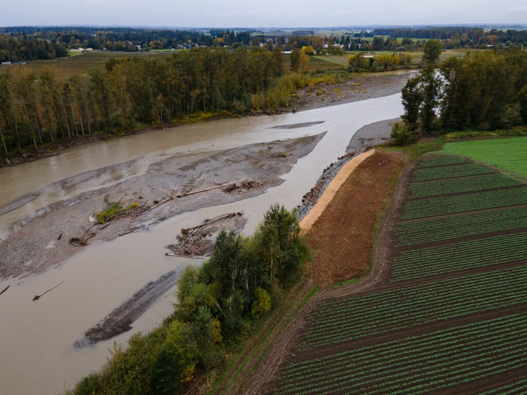 An aerial view of the Nooksack River in Everson.