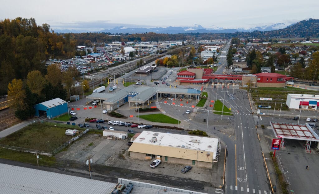 The Sumas border crossing looking toward Abbotsford. The border crossing expansion would increase capacity and security on the American side of the border