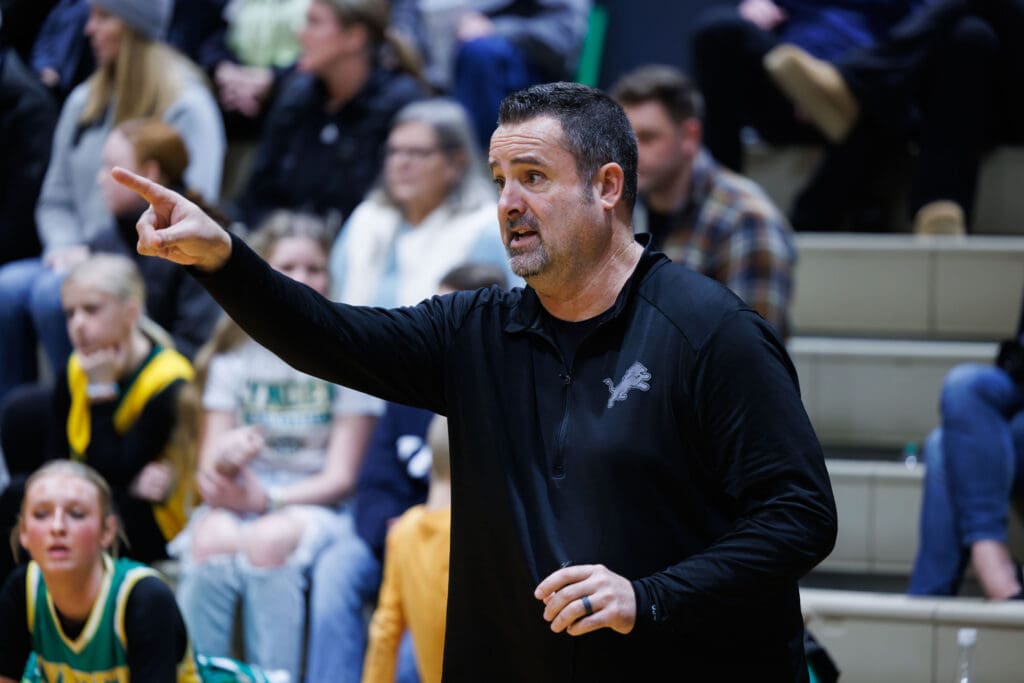 Lynden girls basketball coach Rob Adams directs his players.