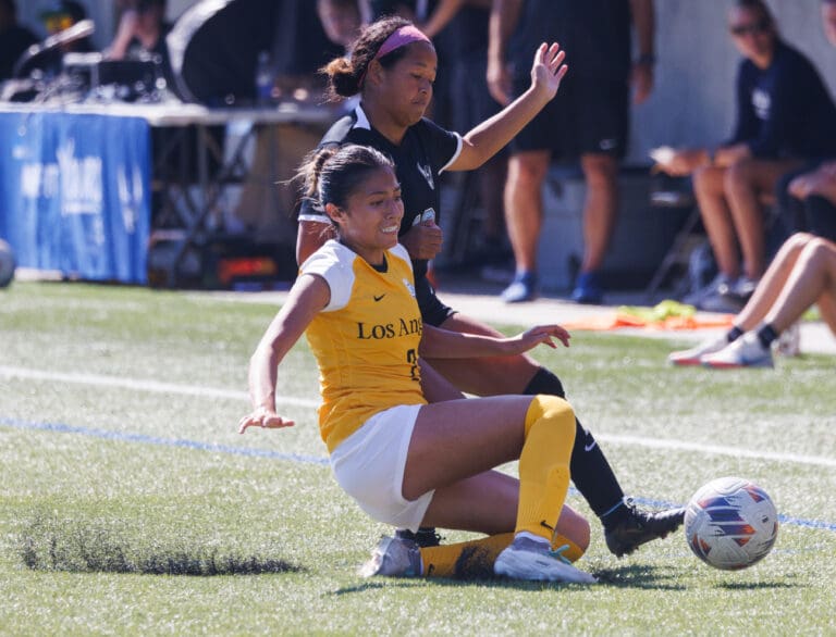 Western Washington University’s Myka Carr battles for the ball at the sideline Sept. 9 during a match against Cal State Los Angeles. Carr scored the Vikings' lone goal in its 2-1 loss to Simon Fraser in the Great Northwest Athletic Conference championship on Saturday
